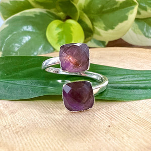 Amethyst Faceted Diamond Energetic Queen & Manifestation Adjustable White Gold Ring