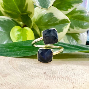 Labradorite Faceted Diamond Inner Magic Gold Ring