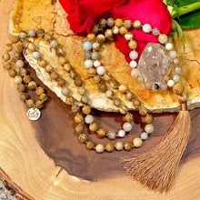 Load image into Gallery viewer, Australian Amazonite &amp; Picture Jasper 108 Hand Knotted Mala with Tassel Necklace