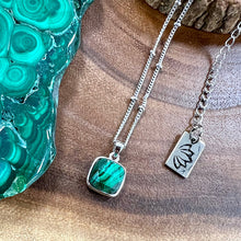 Load image into Gallery viewer, Malachite Power &amp; Transformation Square Pendant 18” White Gold Necklace
