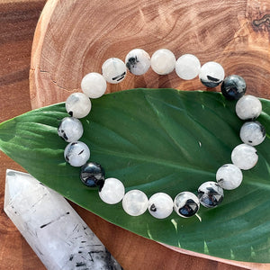 Tourmalinated Quartz Black Tourmaline in Clear Quartz Master Healing 8mm Stretch Bracelet