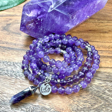 Load image into Gallery viewer, African Amethyst Intuition Queen 108 Mala Necklace Bracelet
