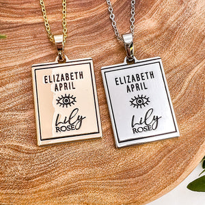 Elizabeth April EA Anunnaki 2 Sided Channeled & Attuned Evil Eye Protection Cosmic Species Sacred Geometry Card Tag Pendant 18” Gold Necklace