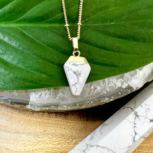 Load image into Gallery viewer, Faceted Shield Howlite Minimalist Crystal Pendant 14” + 2&quot; Gold Necklace