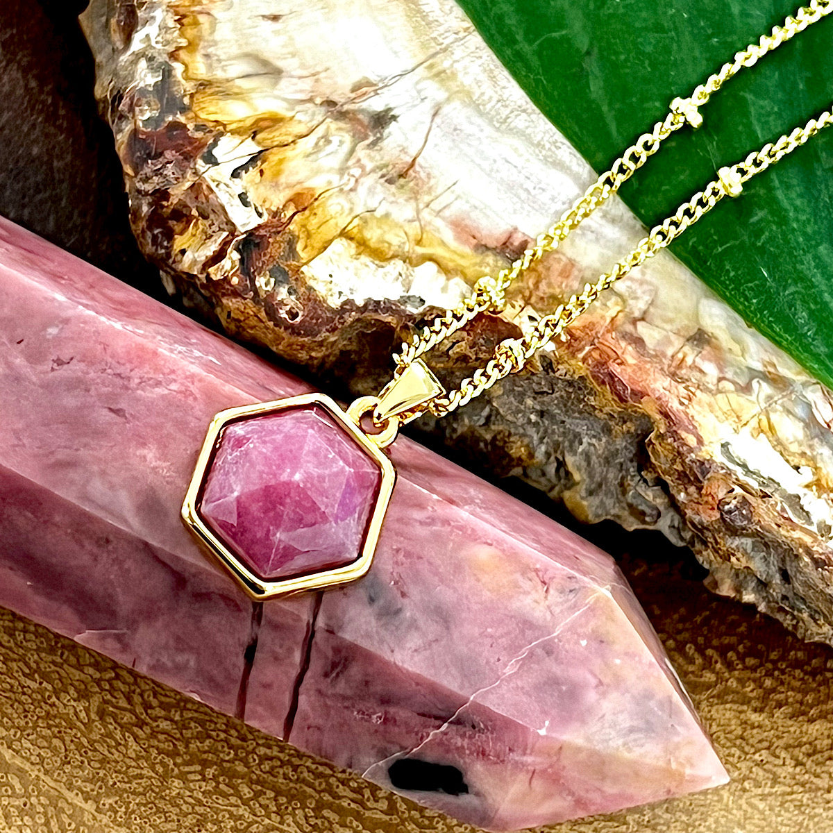 Rhodonite sales crystal necklace