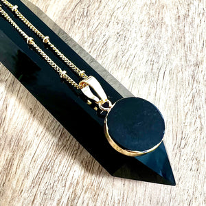 NEW STONE! Obsidian Manifester Thick Circle Pendant 18" Gold Necklace