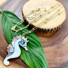 Load image into Gallery viewer, Inner Peace Abalone &amp; Mother of Pearl Seahorse XL Pendant 30” Gold Necklace