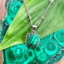 Load image into Gallery viewer, Malachite Power &amp; Transformation Square Pendant 18” White Gold Necklace