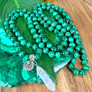 LAST 3 - Malachite Heart Activation & Universal Flow Limited Premium Collection 108 Hand Knotted Mala with Point Charm Pendant Necklace