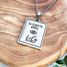 Load image into Gallery viewer, Elizabeth April EA Awaken 2 Sided Channeled &amp; Attuned Evil Eye Protection Cosmic Species Sacred Geometry Card Tag Pendant 18” White Gold Necklace