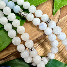 Load image into Gallery viewer, Ombre Collection Anti-Anxiety &amp; Psychic Development Rainbow Moonstone Aquamarine Lapis Blue Apatite 108 Stretch Mala Necklace Bracelet