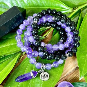 African Amethyst & Elite Shungite Third Eye Purify Premium Collection 108 Mala Necklace Bracelet