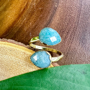 Peruvian Amazonite Faceted Teardop Courage & Peace Adjustable Gold Ring