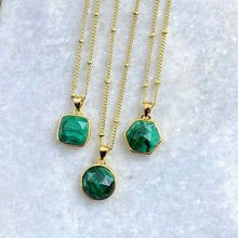 Load image into Gallery viewer, Malachite Power &amp; Transformation Hexagon Pendant 18” Gold Necklace