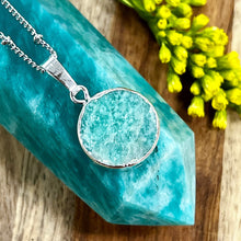 Load image into Gallery viewer, Peruvian Amazonite Freedom &amp; Clarity Thick Circle Pendant 18&quot; White Gold Necklace