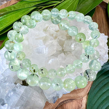 Load image into Gallery viewer, NEW STONE! Prehnite with Epidote &amp; Black Tourmaline Grade AA Prophecy &amp; Magic Premium Collection 10mm Stretch Bracelet