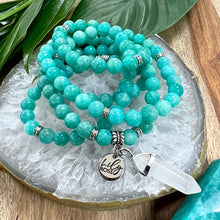 Load image into Gallery viewer, Peruvian Amazonite Deep Teal Heart Chakra Activation 108 Mala Necklace Bracelet