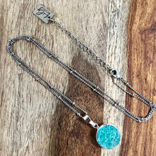 Load image into Gallery viewer, Peruvian Amazonite Freedom &amp; Clarity Thick Circle Pendant 18&quot; White Gold Necklace