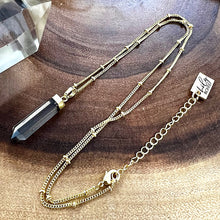 Load image into Gallery viewer, Light Clear Smoky Quartz Purification &amp; Invisibility Cloak Full Tower Point Pendant 18&quot; Gold Necklace