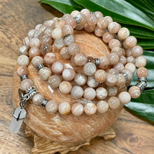 Load image into Gallery viewer, Peach Moonstone Heart Opening &amp; Activation 108 Stretch Mala Necklace Bracelet