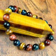 Load image into Gallery viewer, Limited Edition Triple Power Red Tigers Eye Blue Tigers Eye and Yellow Tigers Eye 8mm Stretch Bracelet