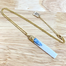 Load image into Gallery viewer, Moon Goddess Selenite &amp; Kyanite Booster Vertical Raw Pendant 18&quot; + 2” Gold Necklace