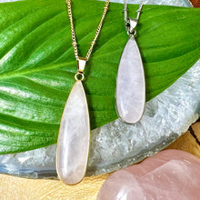 Load image into Gallery viewer, Rose Quartz Long Teardrop All Love Crystal Pendant 18” Gold Necklace