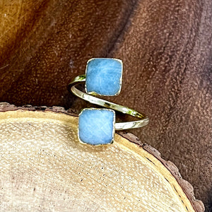 Aquamarine Faceted Diamond Freedom & Clarity Adjustable Gold Ring