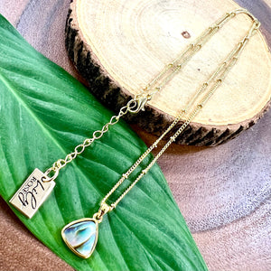 Abalone Shell Sweet Mini Triangle Beauty & Tranquility Pendant 18” Gold Necklace
