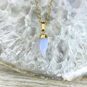 Blue Lace Agate Serenity & Calm Faceted Point Pendant 18" Gold Necklace