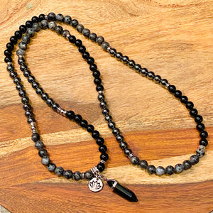 Limited Triple Power Grounding & Stress Reliever Black Onyx Hematite Labradorite 108 Mala Necklace Bracelet