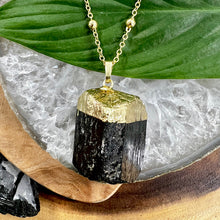 Load image into Gallery viewer, Raw Black Tourmaline Grounding Gemstone Pendant 30&quot; Gold Necklace
