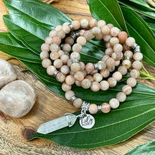 Load image into Gallery viewer, Peach Moonstone Heart Opening &amp; Activation 108 Stretch Mala Necklace Bracelet