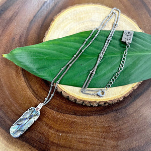 Abalone Shell Beautiful Little Feather Pendant 18” White Gold Necklace