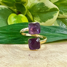 Load image into Gallery viewer, Amethyst Faceted Diamond Energetic Queen &amp; Manifestation Adjustable Gold Ring