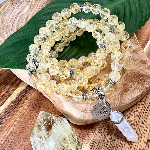 Extremely Limited! Brazilian Citrine Grade AAA+ Pure Positive Energy, Abundance & Wealth 108 Stretch Mala Necklace Bracelet