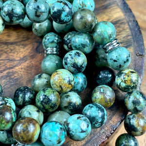 African Turquoise Exploration & Transformation 108 Mala Necklace Bracelet
