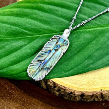 Load image into Gallery viewer, Abalone Shell Beautiful Little Feather Pendant 18” White Gold Necklace