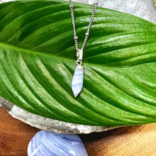 Load image into Gallery viewer, Blue Lace Agate Serenity &amp; Calm Faceted Point Pendant 18&quot; White Gold Necklace