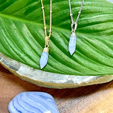 Load image into Gallery viewer, Blue Lace Agate Serenity &amp; Calm Faceted Point Pendant 18&quot; Gold Necklace