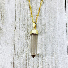 Load image into Gallery viewer, Smoky Citrine Purification &amp; Invisibility Cloak Full Tower Point Pendant 18&quot; Gold Necklace