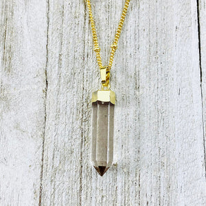 Smoky Citrine Purification & Invisibility Cloak Full Tower Point Pendant 18" Gold Necklace