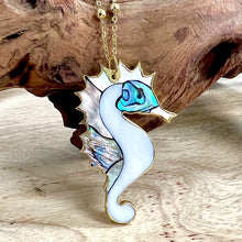 Load image into Gallery viewer, Inner Peace Abalone &amp; Mother of Pearl Seahorse XL Pendant 30” Gold Necklace