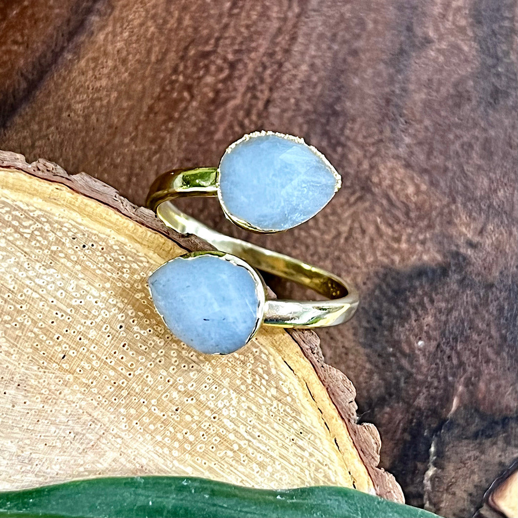 Aquamarine Faceted Teardrop Freedom & Clarity Adjustable Gold Ring