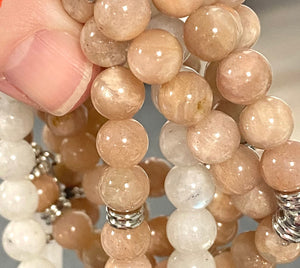 Peach Moonstone Heart Opening & Activation 108 Stretch Mala Necklace Bracelet