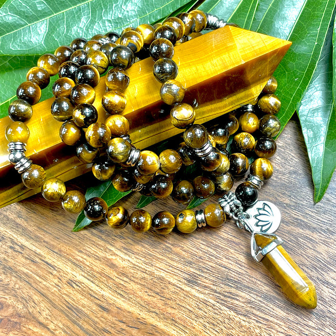 Tigers Eye Willpower 108 Mala Necklace Bracelet