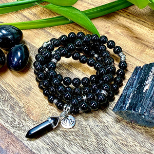 Black Tourmaline Ultimate Grounding & Protection 108 Mala Necklace Bracelet