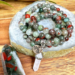 African Bloodstone Health Revitalization & Rebalancing 108 Stretch Mala Necklace Bracelet