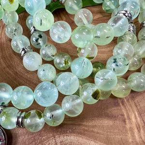 NEW STONE! Prehnite with Epidote & Black Tourmaline Grade AA Prophecy & Magic 108 Mala Necklace Bracelet