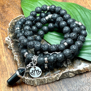 Lava Grounding & Strength 108 Stretch Mala Necklace Bracelet